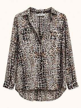 Cato Leopard Print Button-Down Shirt in Brown and Black